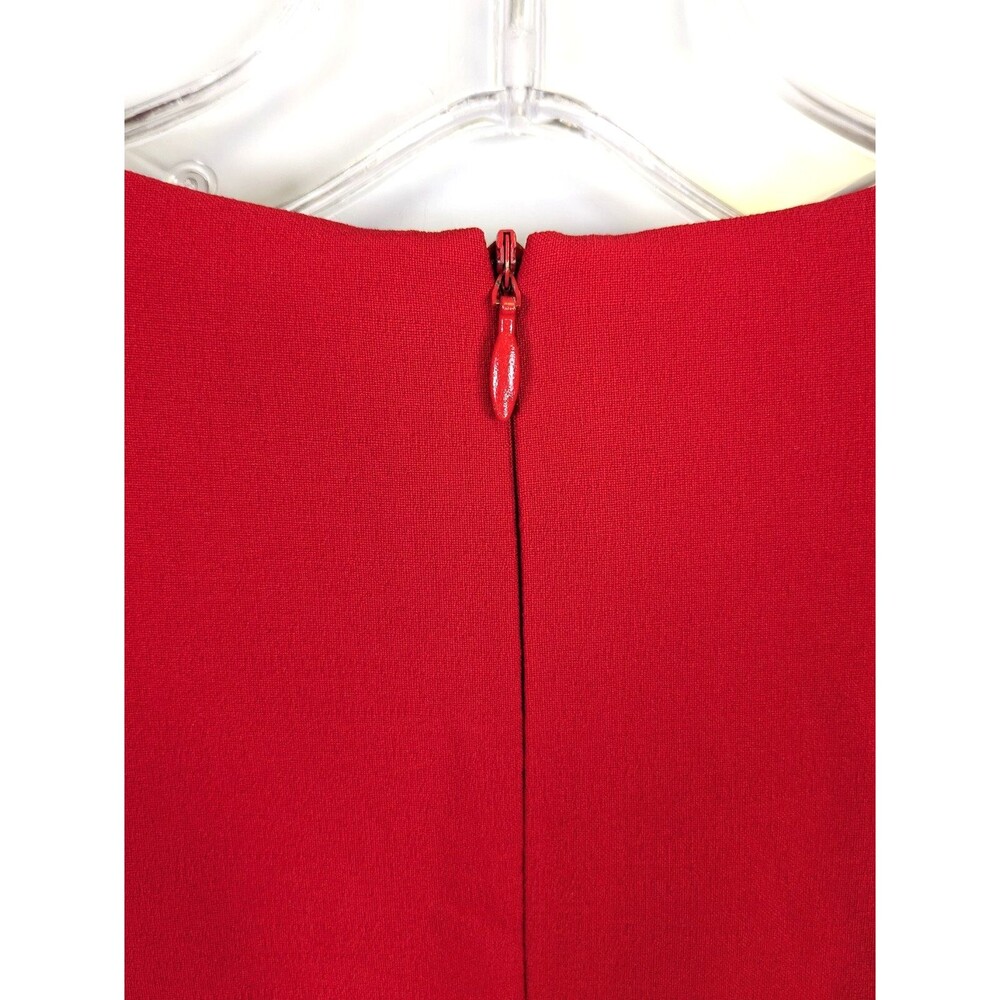 Vintage Rena Lange Dress Size 8 Red Long Sleeve Crepe Moonbeam Inset Patch - Picture 6 of 15